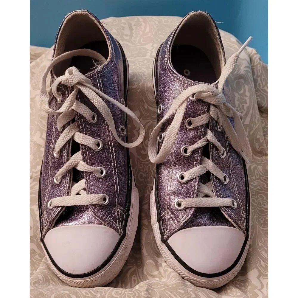 Junior Size 3 All Star Converse Low Top Purple Sparkle Junior Size 3 EUC